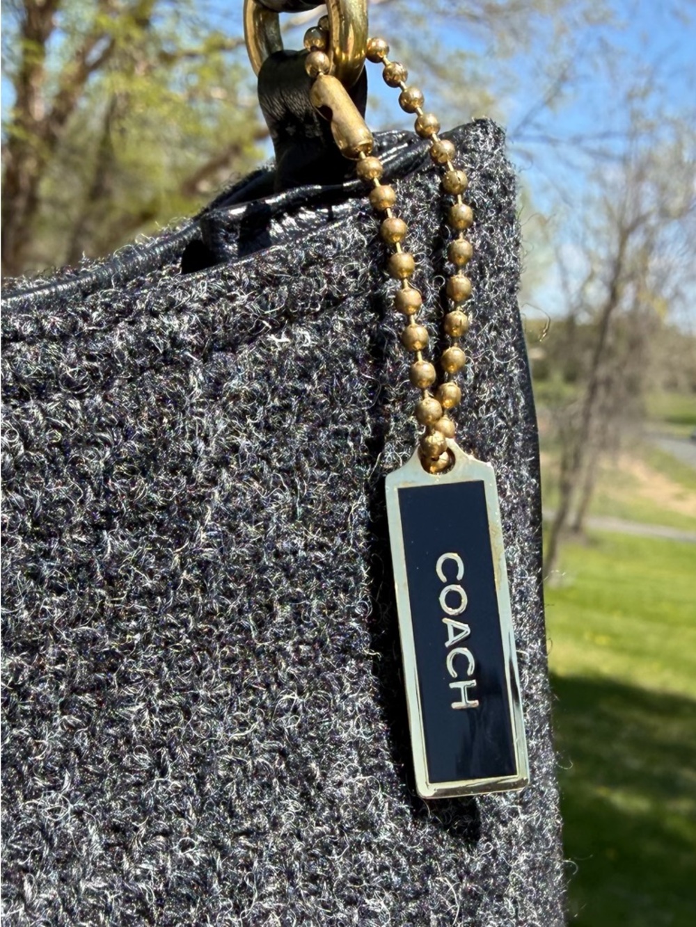 Vintage COACH Wool Hobo Small Charcoal Grey Black Leather 8308 EUC - Picture 6 of 17